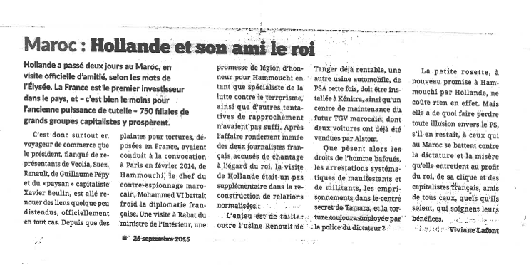 Article de presse - Hollande et son ami le Roi